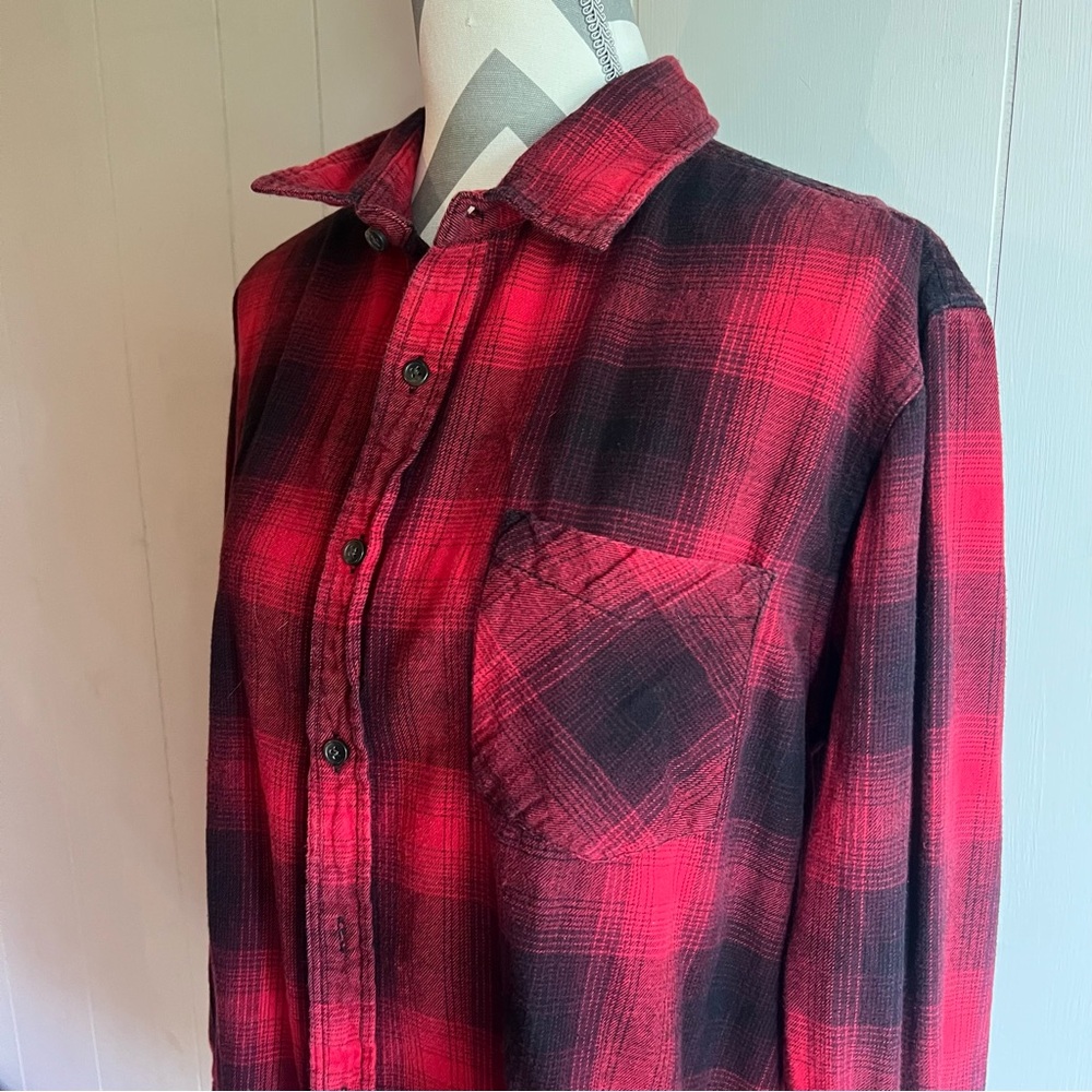 Arizona Jean Company Red and Black Plaid Shirt